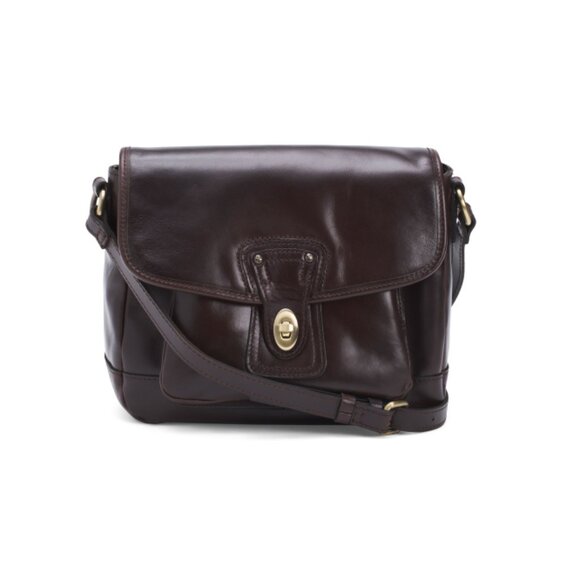PATRICIA NASH Chocolate Leather Jackson Crossbody With Turn Lock Closure